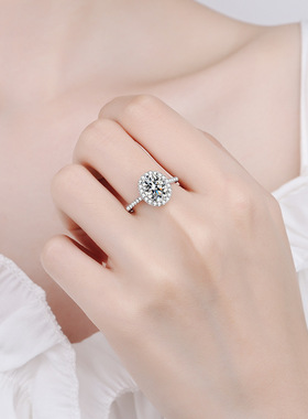 s925银镀18K金微镶嵌异形1克拉2克拉莫桑石戒指指环镀PT950 铂金