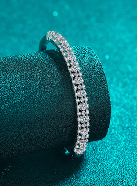 s925银镀18K金手镯全莫桑石满镶手链满天星简约高级感镀PT950铂金