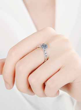 s925银镀18K金镀pt950铂金简约经典蜂巢六爪莫桑石戒指女神款饰品