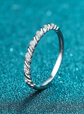 s925银镀18K金戒指时尚个性莫桑钻排戒订婚礼物 镀PT950 铂金饰品