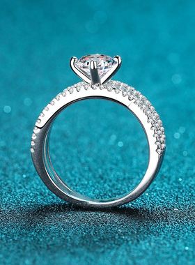 s925银镀18K金女戒轻奢镀PT950铂金镂空三生三世1克拉莫桑戒指