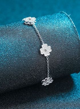 925纯银镀18K金莫桑钻女轻奢四叶草微镶D色莫桑石手链镀PT950铂金