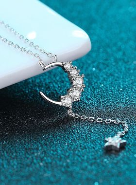 s925银镀18K金披星戴月钻石吊坠简约时尚款镀PT950铂金莫桑钻项链
