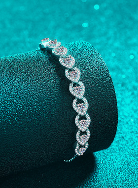 925纯银镀18K金手镯拉伸调节手链轻奢时尚莫桑钻手环镀PT950铂金