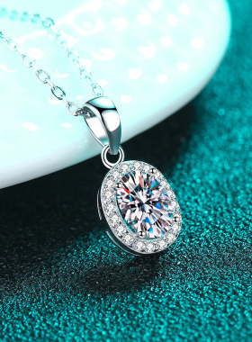 925纯银镀18K金群镶项链莫桑石小巧项链镀pt950铂金饰品钻石吊坠