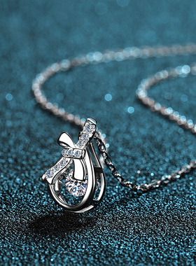 s925纯银镀18K金吊坠30分钻石莫桑石项链镀PT950铂金时尚款饰品