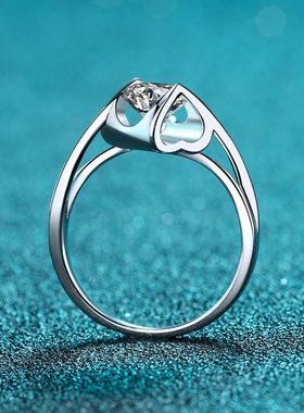 925银镀18K金戒指女天使之吻1克拉莫桑石指环镀PT950铂金莫桑钻戒