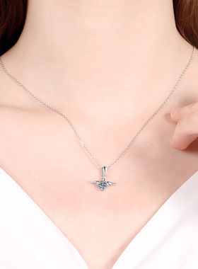 S925银镀18K金项链女镶嵌莫桑钻吊坠时尚锁骨链礼品镀pt950铂金