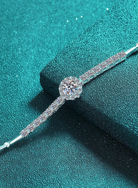 S925纯银镀18K金手工镶嵌莫桑石圆包排钻手链手镯镀PT950 铂金