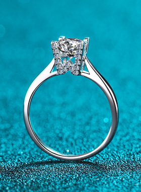 s925银镀18K金镀pt950铂金莫桑石戒指女神款高端时尚W指环首饰礼