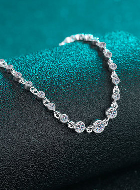 S925纯银镀18K金女轻奢小众精致高级感简约莫桑石手链镀PT950铂金