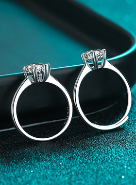 s925银镀18K金女戒指莫桑钻石六爪心形指环莫桑石镀p950铂金饰品