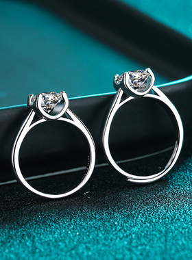 s925银镀18K金韩版经典牛头款 莫桑石女戒钻戒镀PT950 铂金莫桑钻