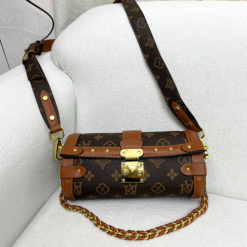 品牌正品包包女2025新款老花巴比龙圆筒包圆形枕头包链条斜挎小包 - 图0