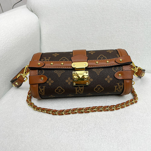 品牌正品包包女2025新款老花巴比龙圆筒包圆形枕头包链条斜挎小包 - 图2