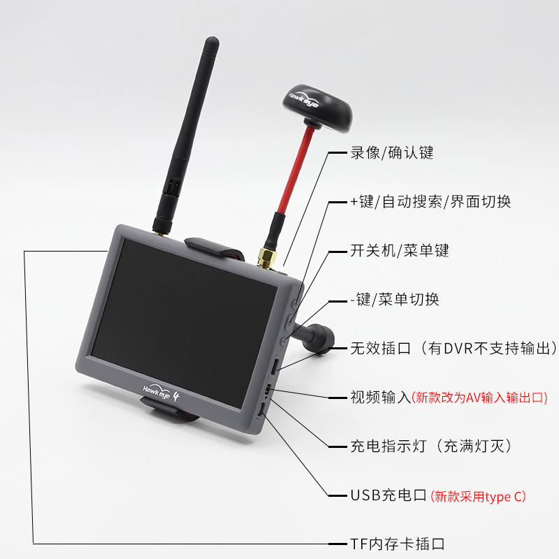 鹰眼小飞手4 四代 穿越机5.8G模拟图传 接收显示器 FPV卡录像 - 图0