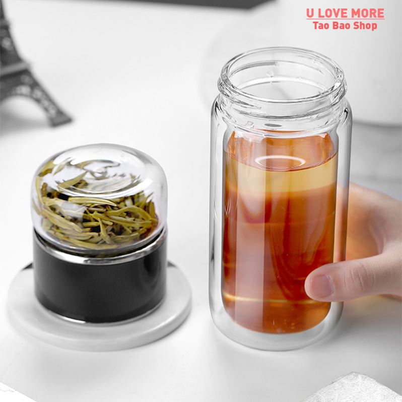 360ML Tea Water Bottle High Borosilicate Glass Double Layer-图3