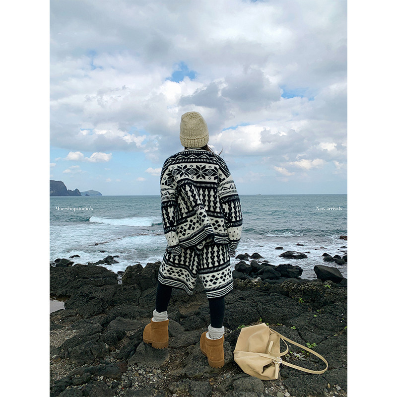 Moershop 经典雪绒花 复古费尔岛羊毛针织开衫阔腿裤秋冬毛衣套装,淘宝优惠券,粉丝福利购,淘宝优惠卷