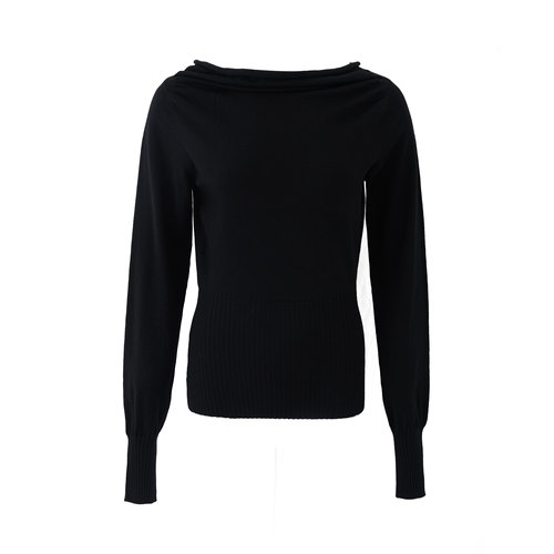 SMIIILE气质一字领斜肩露肩堆叠羊毛针织衫秋修身显瘦打底衫上衣 - 图3