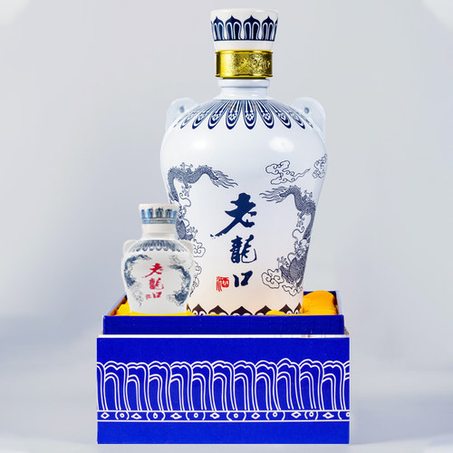 老龙口青花龙1+1礼盒45度500ml+58度50ml浓香型过节送礼白酒过年 - 图0