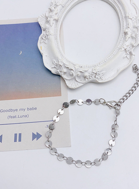 日韩ins银色金属圆片钛钢闪闪发光简约新款手链手饰闺蜜网红女