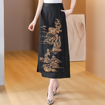 Chinese Wind Original Embroidery Retro Horse Noodle Skirt Turtle with Chinese style qipao with a slim fit and a half body dress