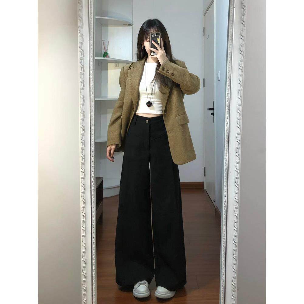 卡其色覆古毛呢西装外套女秋冬新款高级感小个子廓形气质西服上衣,淘宝优惠券,粉丝福利购,淘宝优惠卷