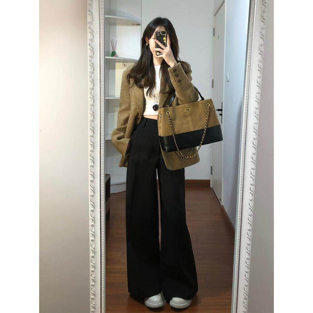 卡其色覆古毛呢西装外套女秋冬新款高级感小个子廓形气质西服上衣,淘宝优惠券,粉丝福利购,淘宝优惠卷