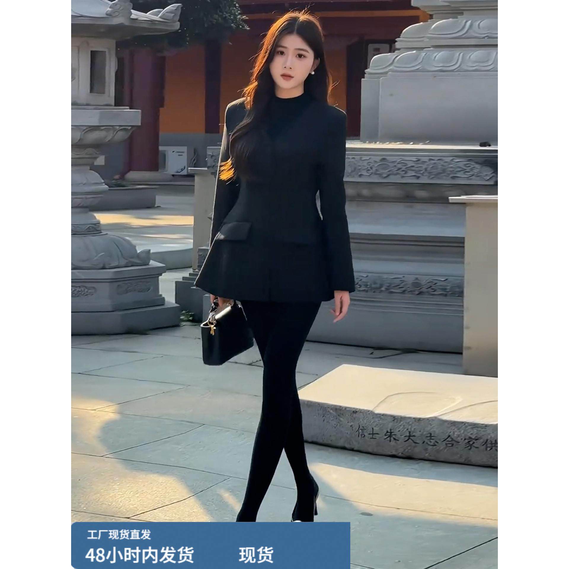 黑色赫本风收腰西装毛呢外套女秋冬季2025新款小个子短款呢子大衣,淘宝优惠券,粉丝福利购,淘宝优惠卷