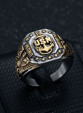 美国海军USN船锚老鹰男士戒指