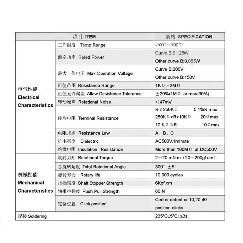 WH148 B10K单联音量电位器 15MM B1K2K5K20K50K100K250K500K1M_虎窝淘