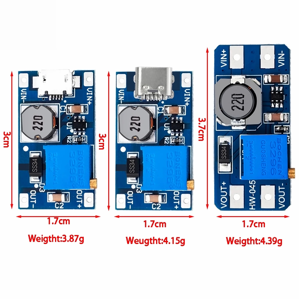 MT3608 DC-DC升压模块2A升压板输入电压2-24V升5/9/12/-28V可调-图1