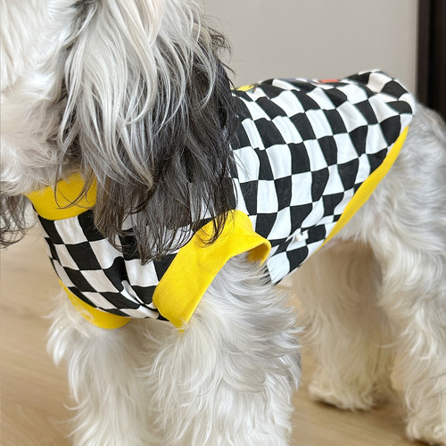 棋盘格小鸭子背心白胡子雪纳瑞衣服泰迪比熊狗狗衣服 支持定制 - 图1