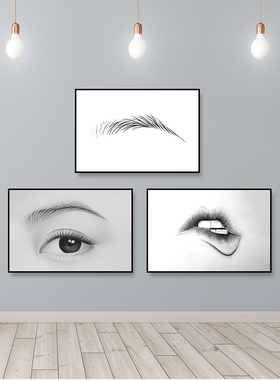 眉眼唇素描装饰画美容院