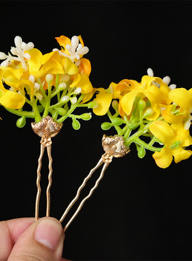 古风中秋桂花发钗绢花簪子汉服发簪点缀小钗U钗掩鬓点缀妆造配饰