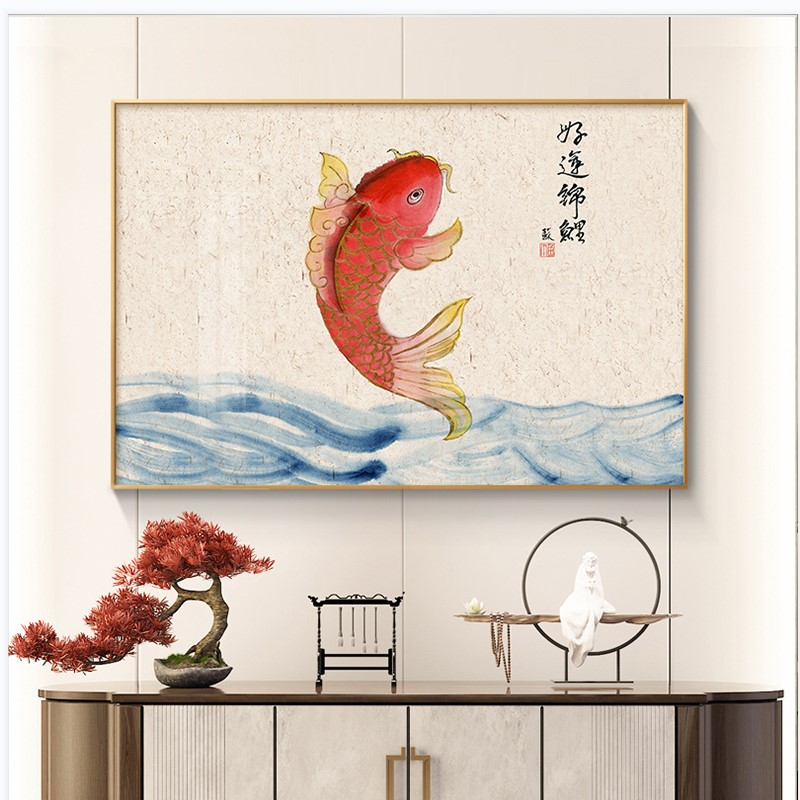 柿柿如意餐厅装饰画现代简约饭厅壁画玄关画新中式客厅背景墙挂画