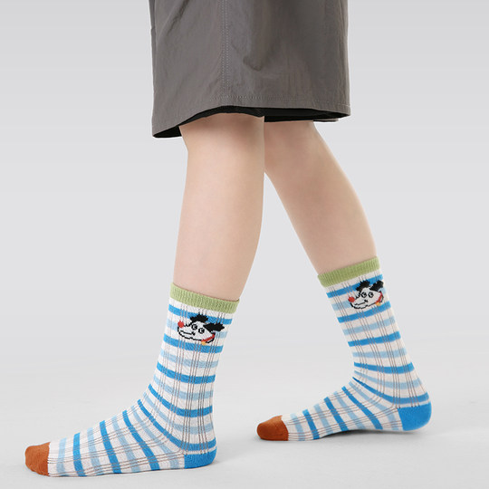 儿童袜子春夏薄款纯棉男童卡通小狗潮袜中大童夏季透气网眼中筒袜