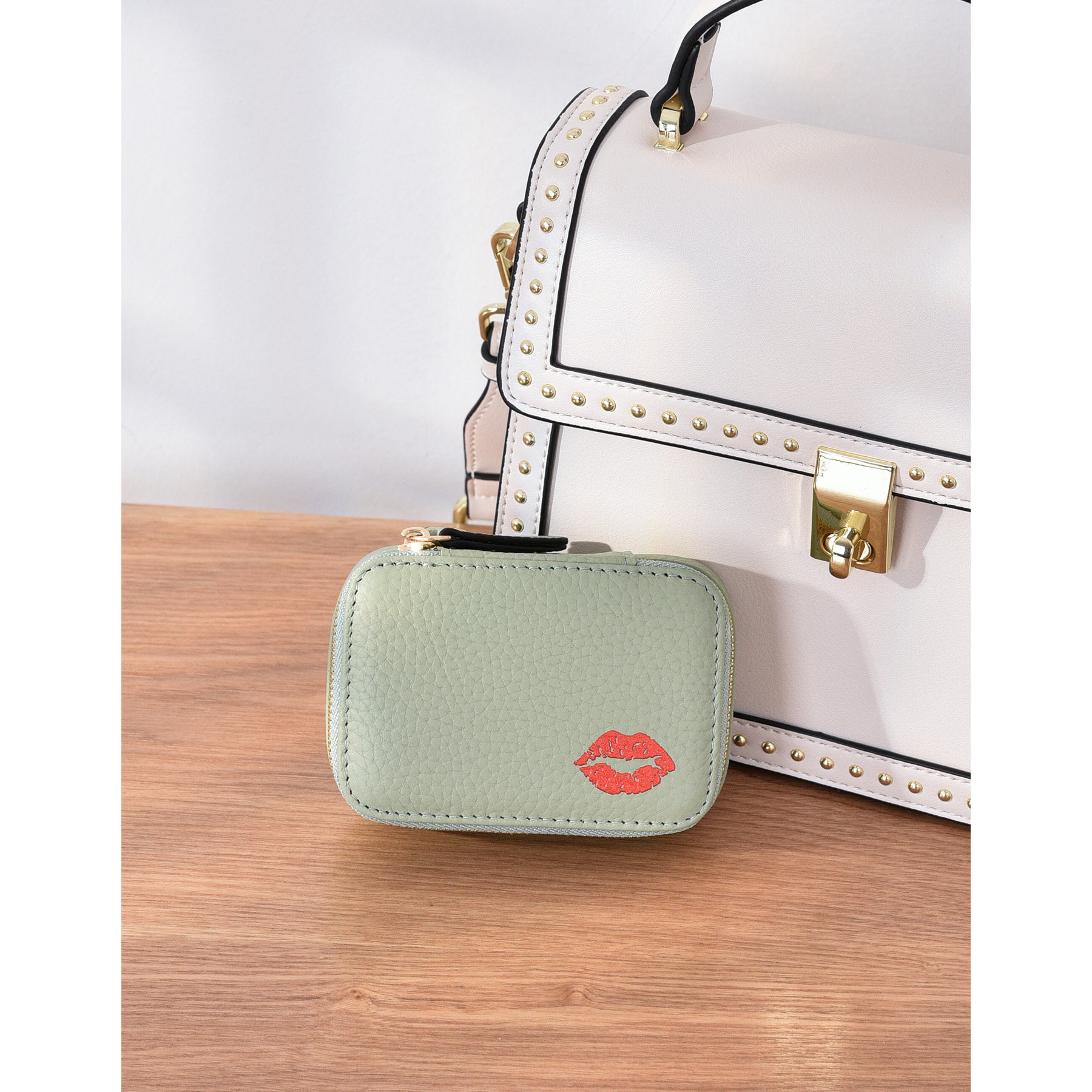 日韩迷你真皮口红包带镜子收纳包 lunia路尼亚女士包袋