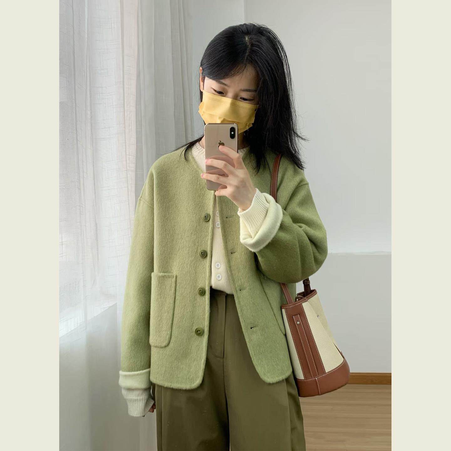 复古小香风绿色毛呢外套女秋冬季小个子通勤气质显瘦短款呢子上衣,淘宝优惠券,粉丝福利购,淘宝优惠卷