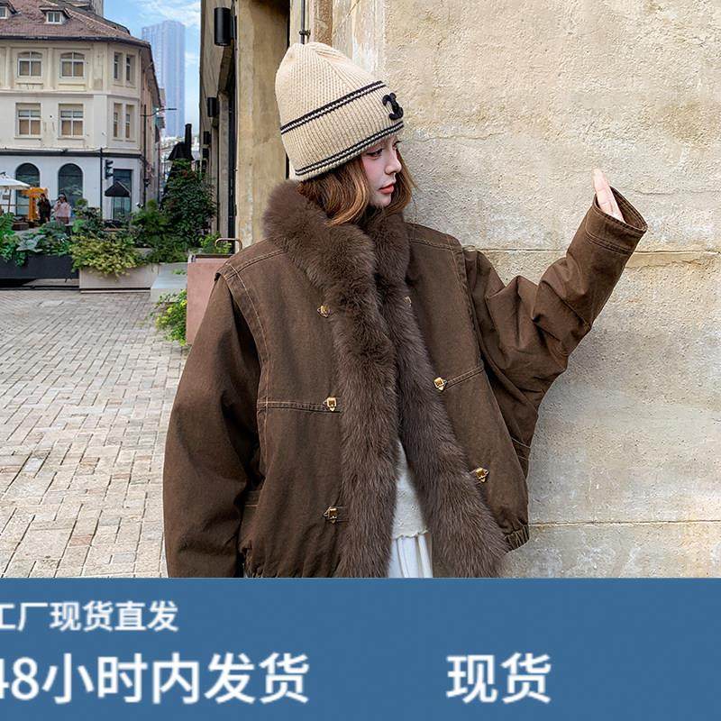 咖色真毛领羽绒服女冬季2025新款复古时尚高级感90白鸭绒加厚外套,淘宝优惠券,粉丝福利购,淘宝优惠卷