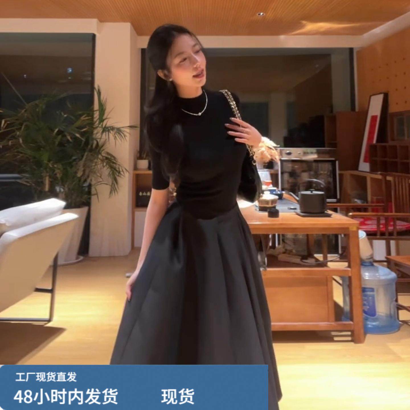 黑色高级感长袖连衣裙子女秋冬季2026新款法式巨好看冬装两件套装,淘宝优惠券,粉丝福利购,淘宝优惠卷