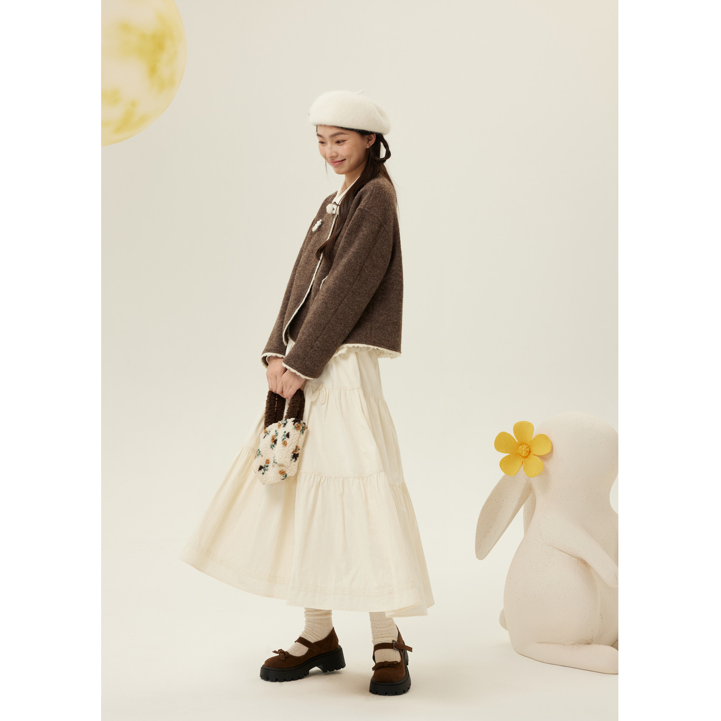 紫涵短款羊毛呢圆领外套女2025年冬季新款甜美宽松棕色小个子大衣,淘宝优惠券,粉丝福利购,淘宝优惠卷