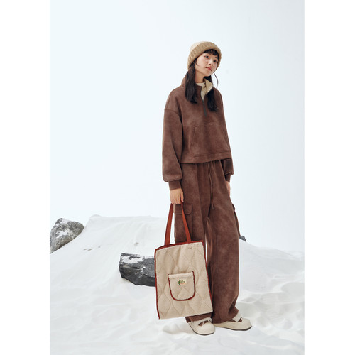 紫涵运动休闲风立领拉链卫衣外套工装休闲裤子两件套装女冬季新款 - 图1