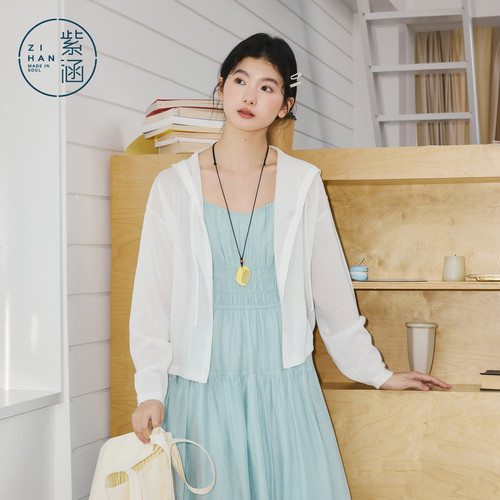 紫涵亚麻连帽针织开衫女2026夏季新款轻薄透气吊带裙遮阳叠穿毛衫 - 图0