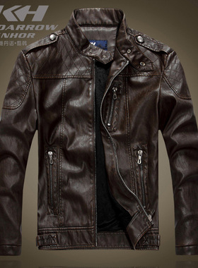 Men's standing collar vintage leather jacket男式复古皮夹克