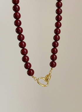 红串珠项链女秋冬新款轻奢复古小众个性简约百搭颈链锁骨链