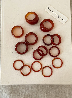 天然红玛瑙石戒指女小众复古个性简约百搭气质时尚指环戒子ins风