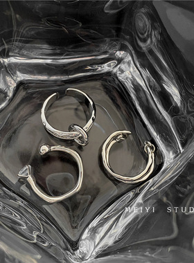 2024年新款冷淡风金属戒指套装女潮开口食指戒小众三件套韩版指环