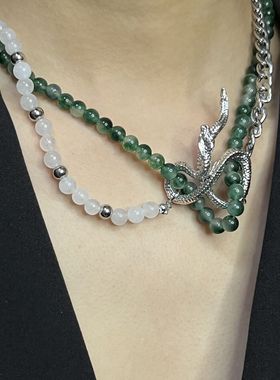 小众辣妹绿石玻璃链条金属蛇缠绕国潮时尚短款个性项链锁骨链爆款