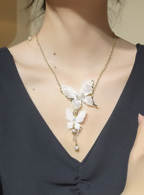 白色蕾丝蝴蝶项链女潮超仙时尚